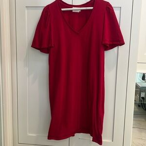 Nation LTD Mallory flutter sleeve mini dress. Medium. Red